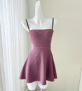 purple off-shoulder cinched waist A-line mini dress