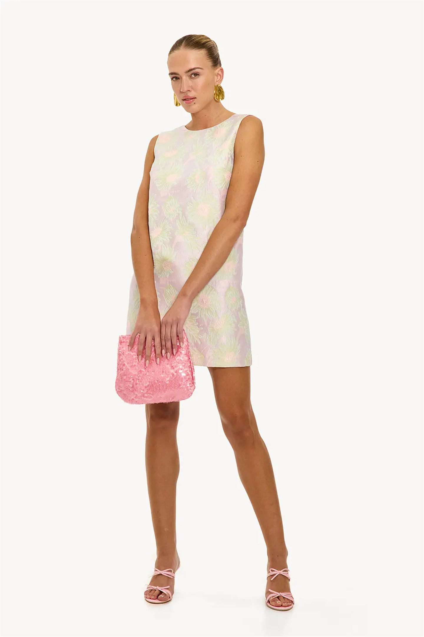 light purple printed open back bow loose dress