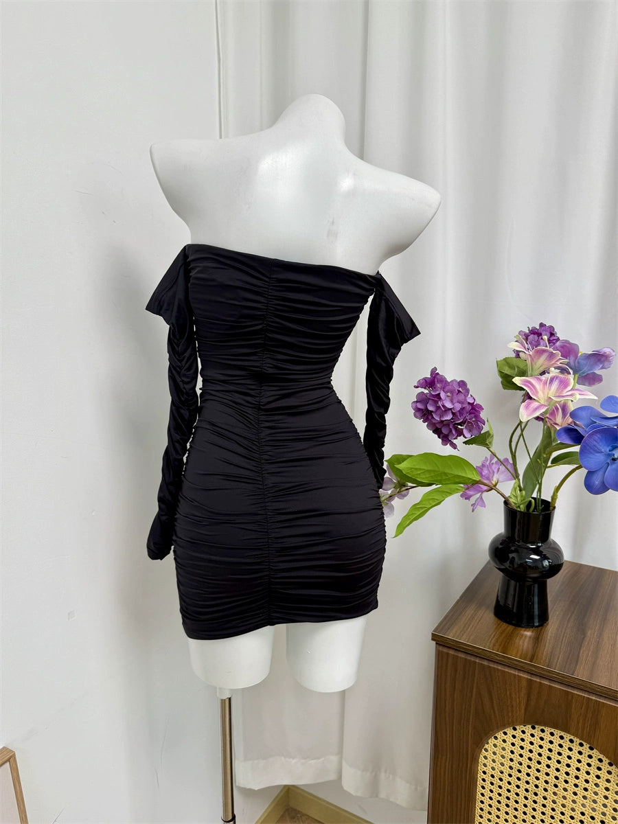 black off-the-shoulder mini dress