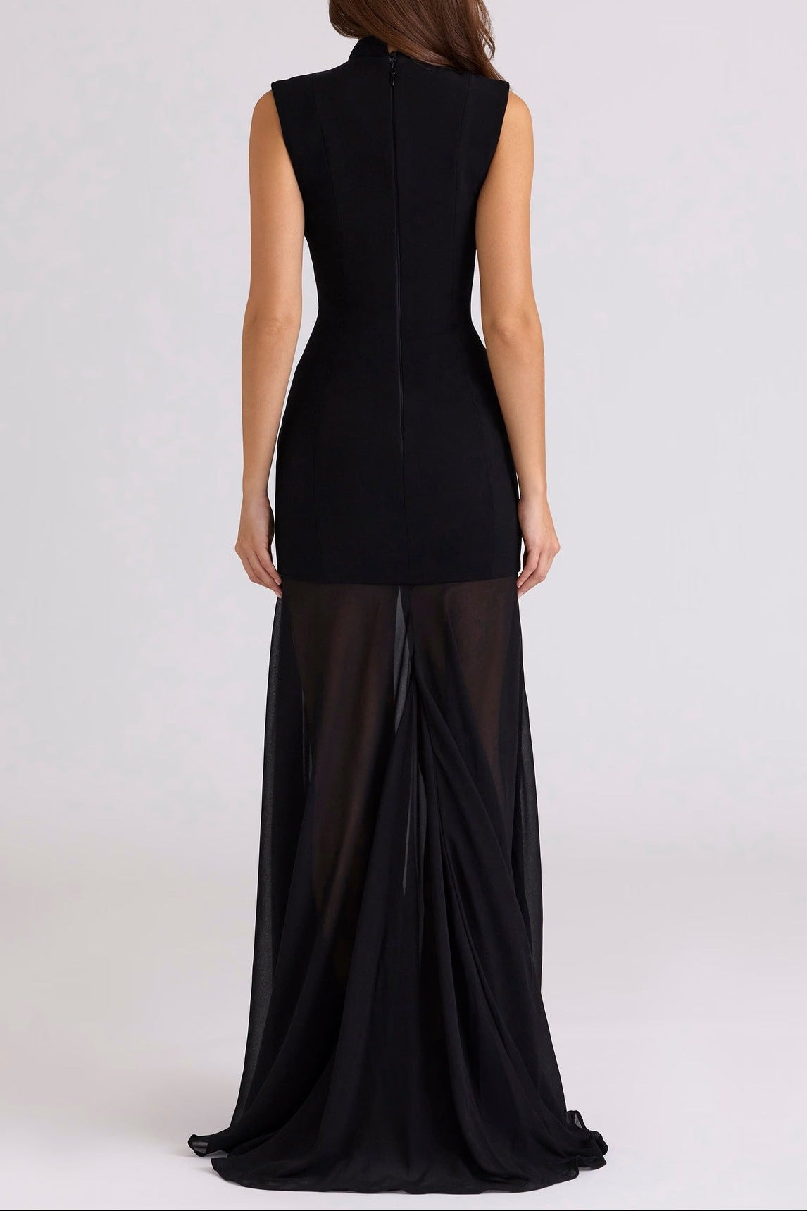 black mesh patchwork maxi dress