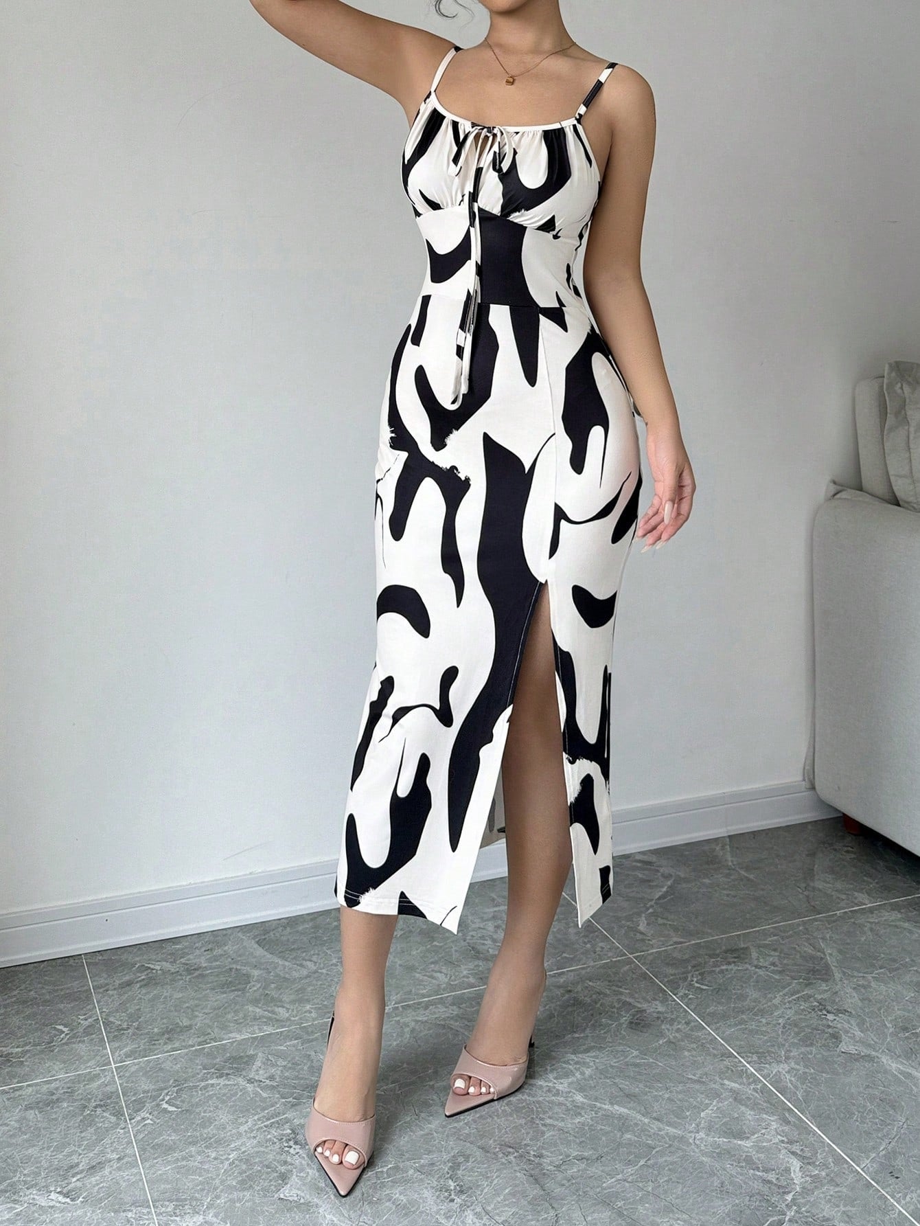 Cow print halter midi dress