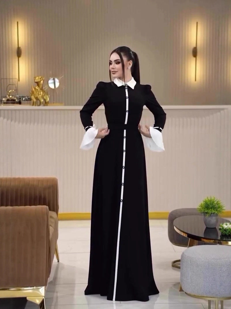 carlin long-sleeved long skirt waist dress