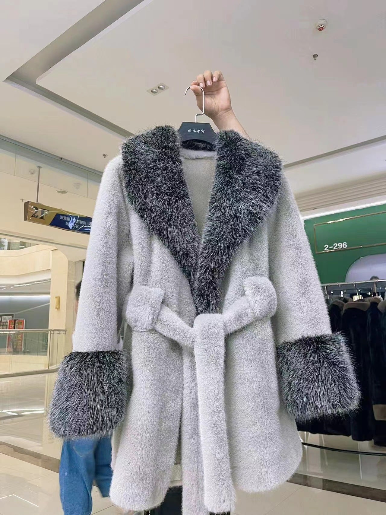 Big Fur Collar Long Mink Faux Fox Coat
