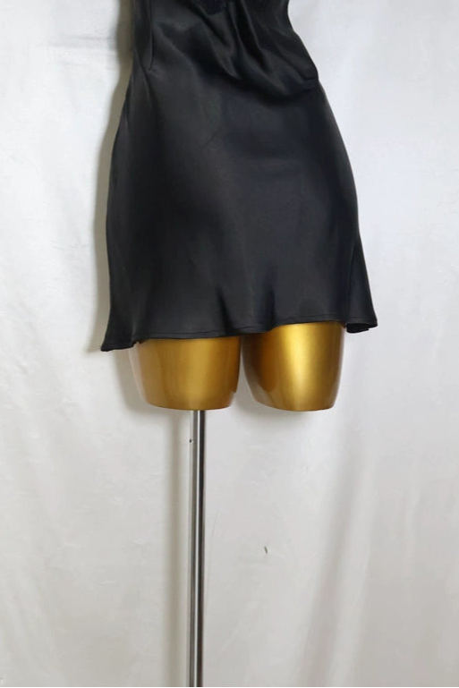 black satin V-neck mini dress