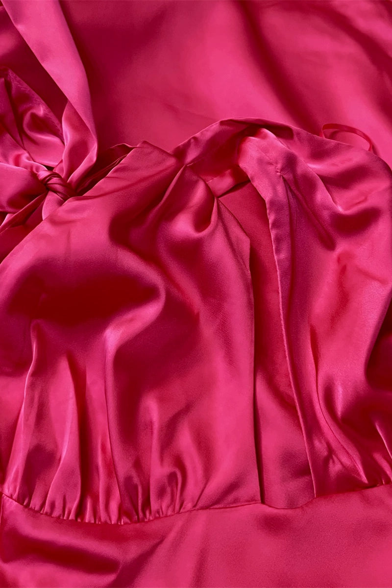 open back waist crossed halterneck satin dress