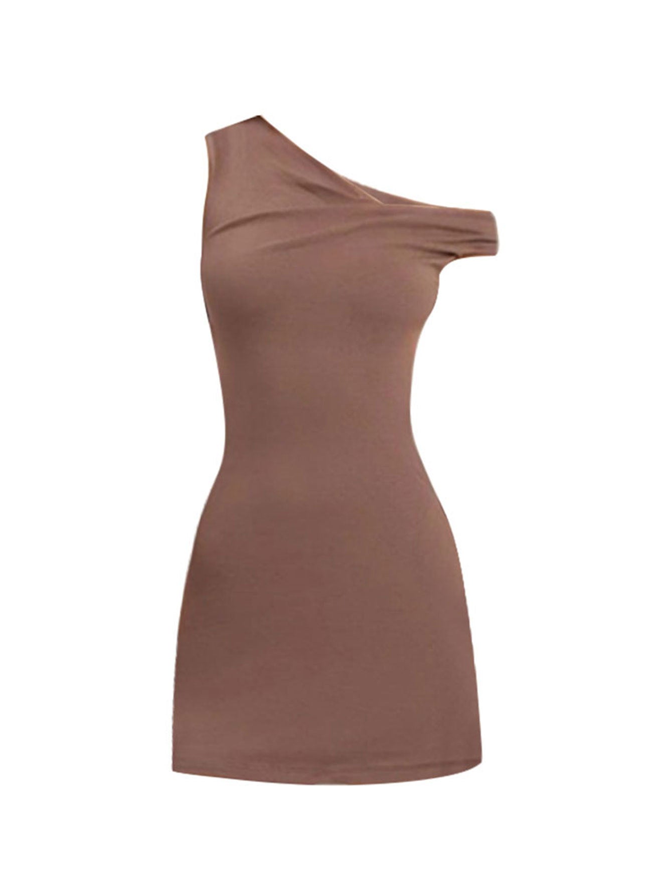 Off-shoulder mini dress in brown