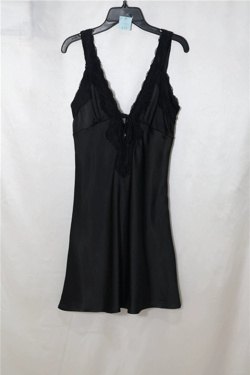 black satin V-neck mini dress
