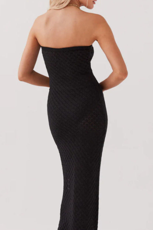 black Hollowed-out backless strapless maxi dress