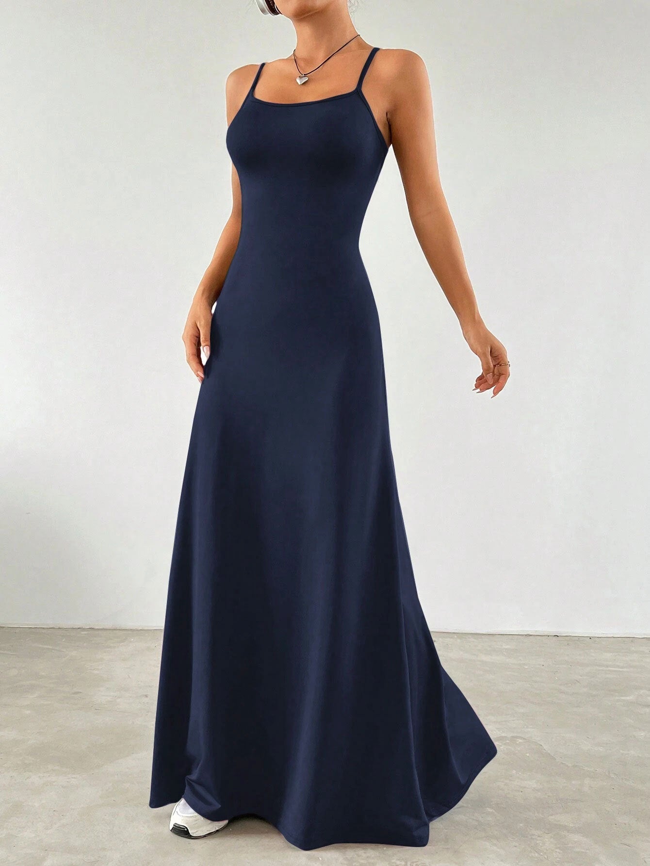 deirdre blue High-waisted halter-neck fitted maxi dress