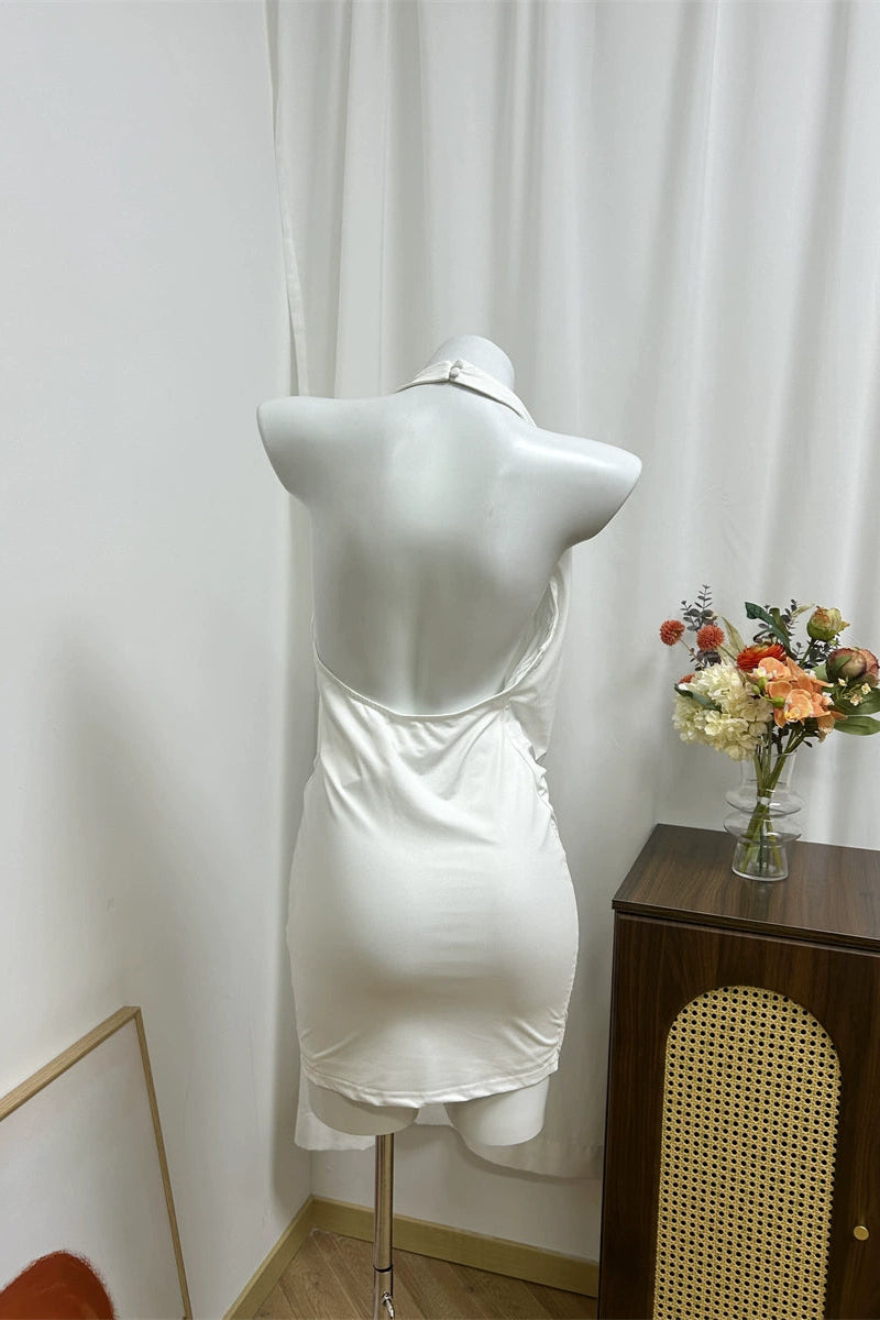 white halterneck dress