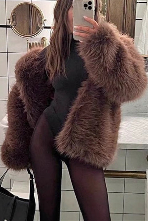 suit collar imitation fox fur coat