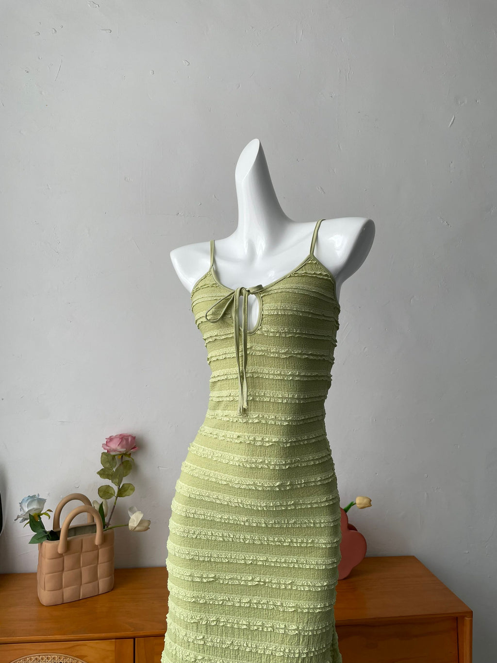 green striped knitted mermaid dress