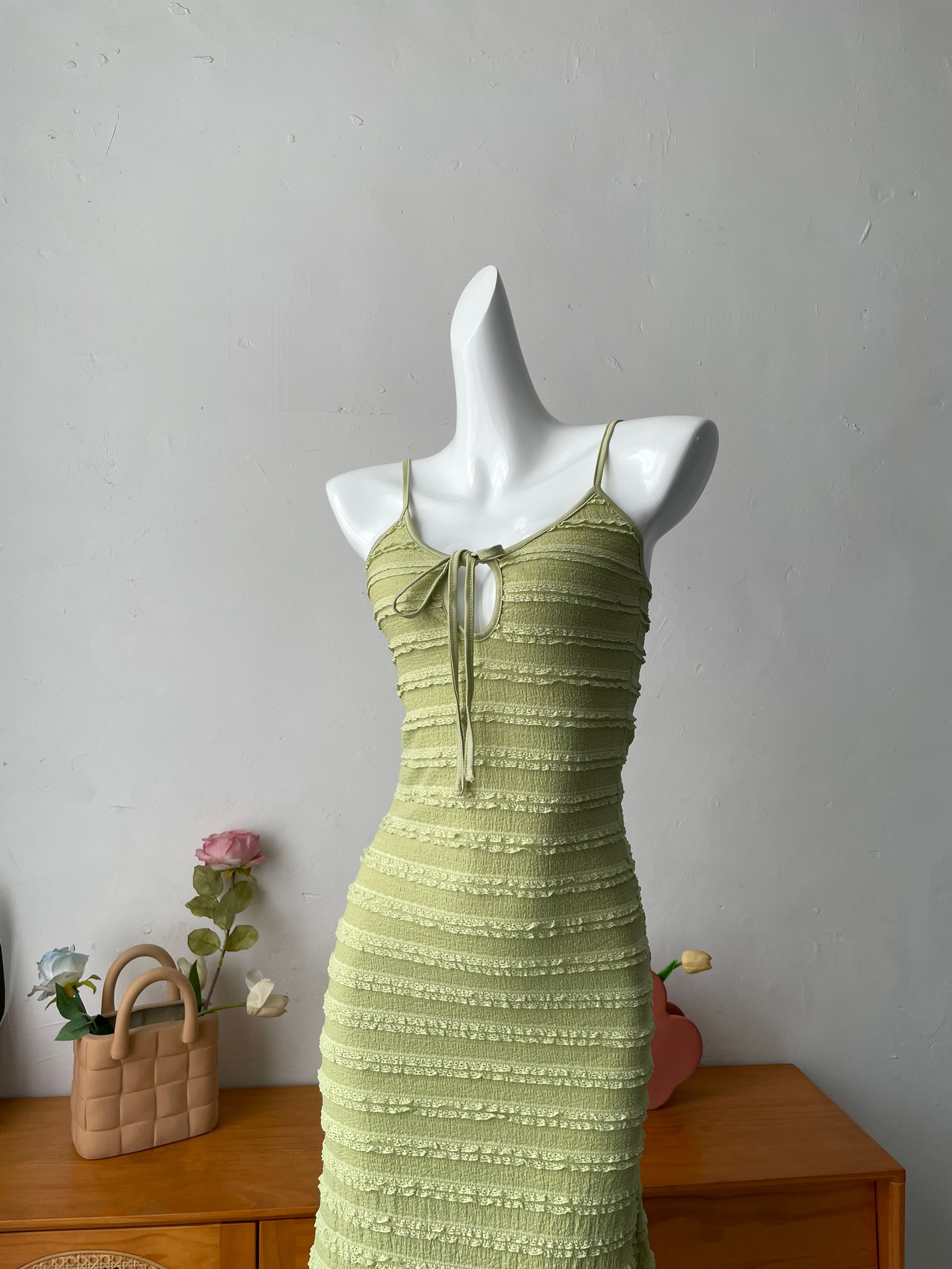 green striped knitted mermaid dress