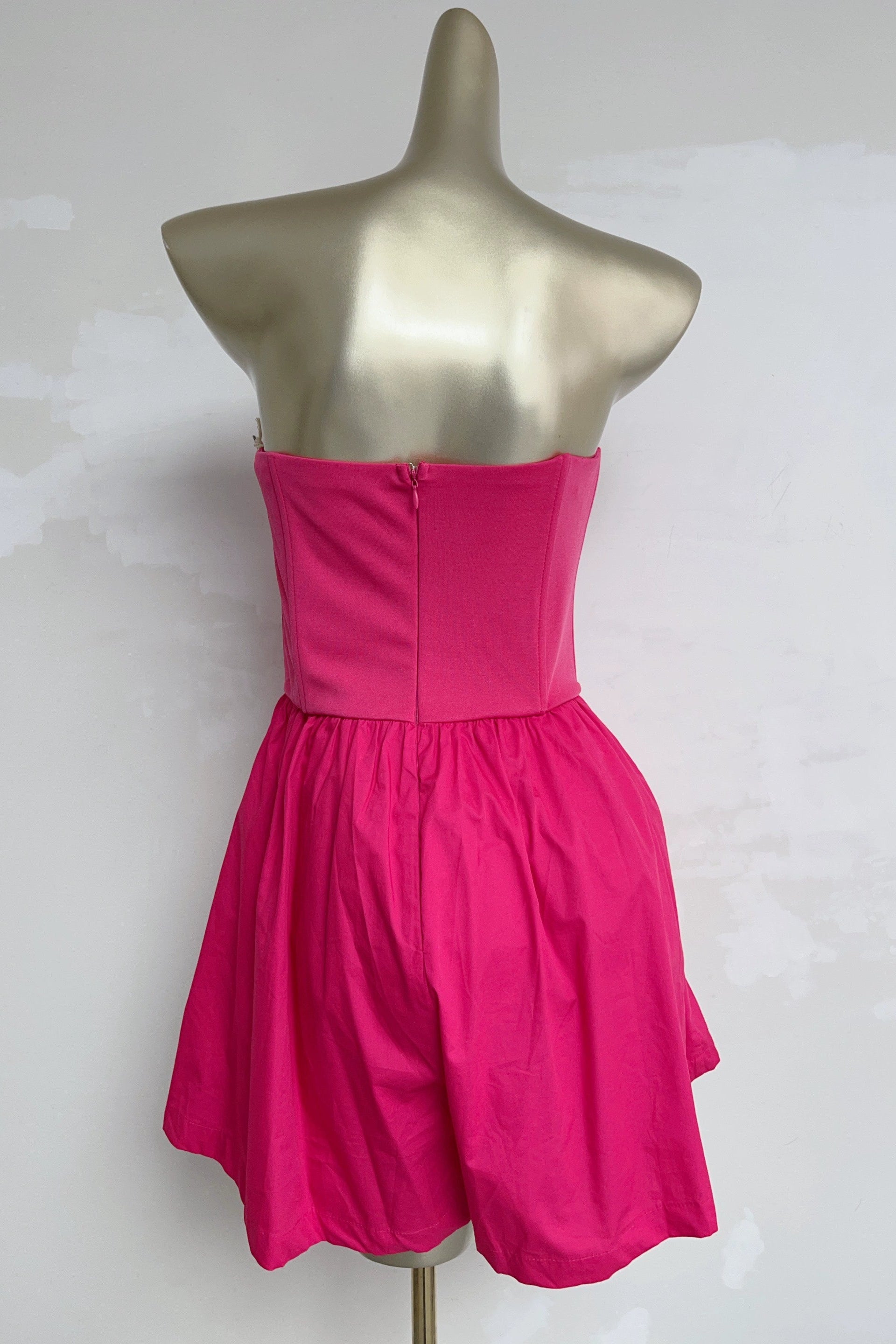 rose red fishbone shaping pinch pleats waist bandeau dress