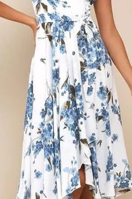 short sleeve V-neck print irregular maxi dress