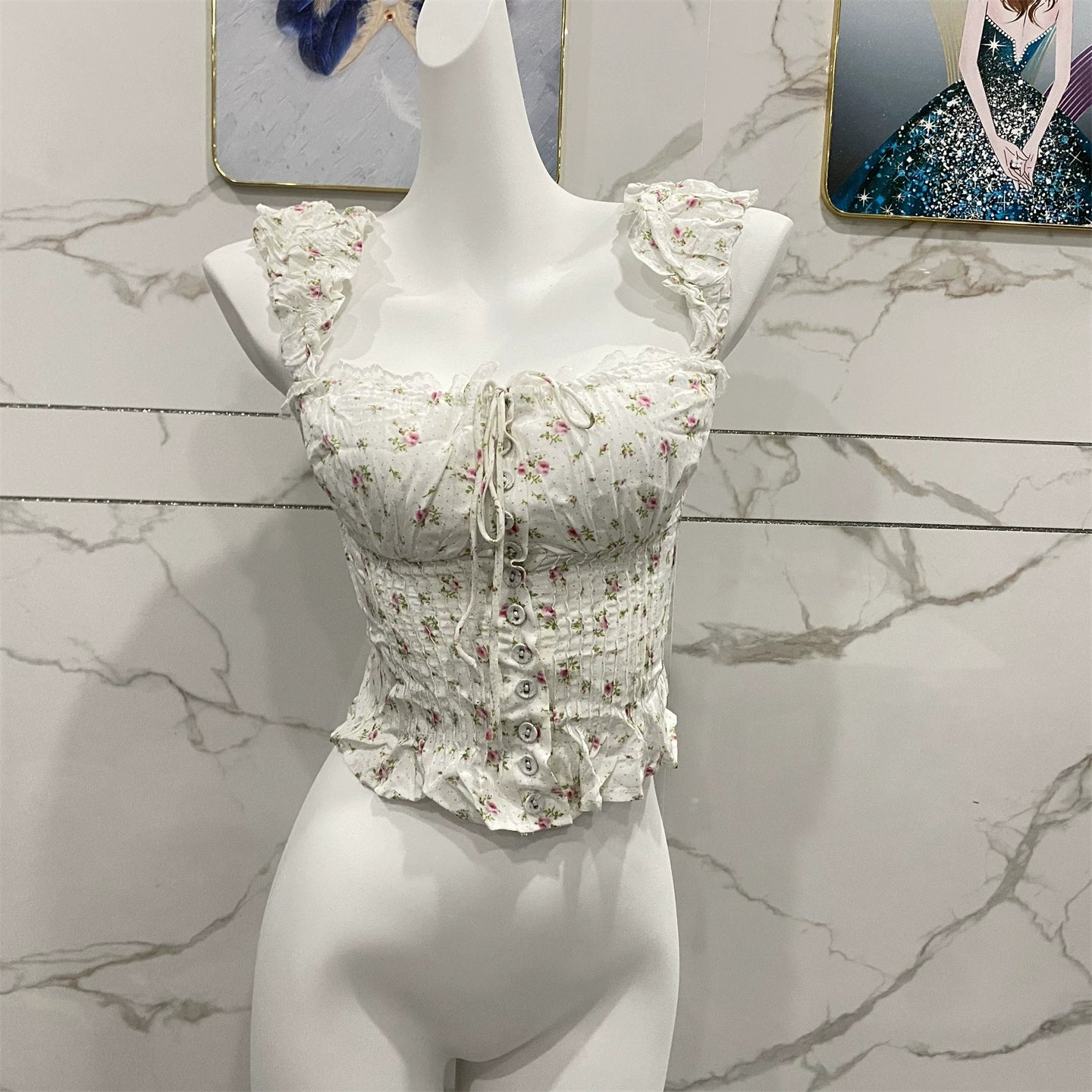 white suspender floral top