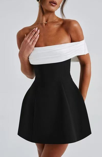 Off-the-shoulder sleeveless A-line dress