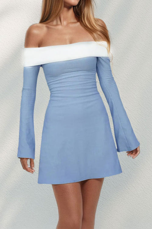 blue Strapless long-sleeved mini dress