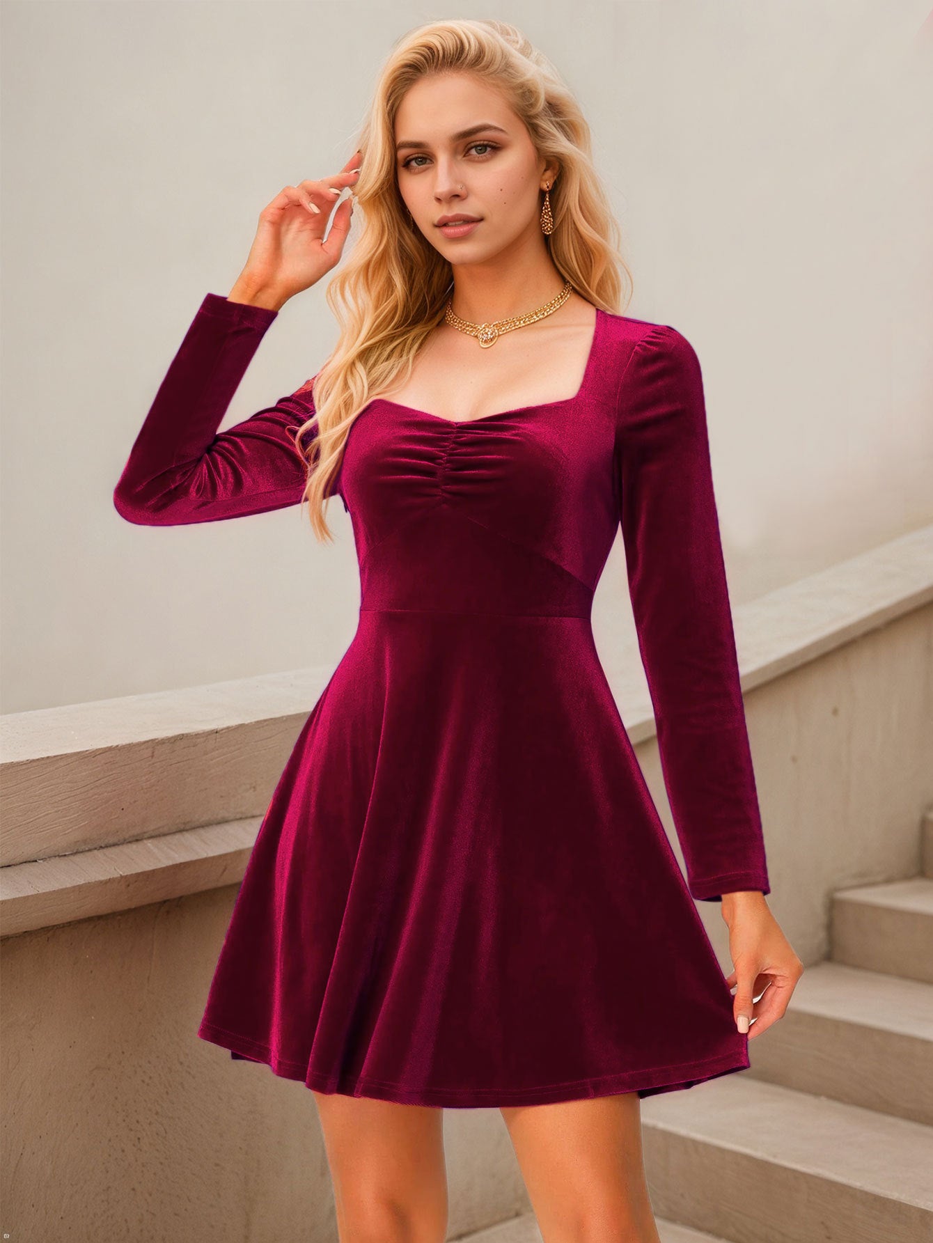evelyn Burgundy velvet mini dress