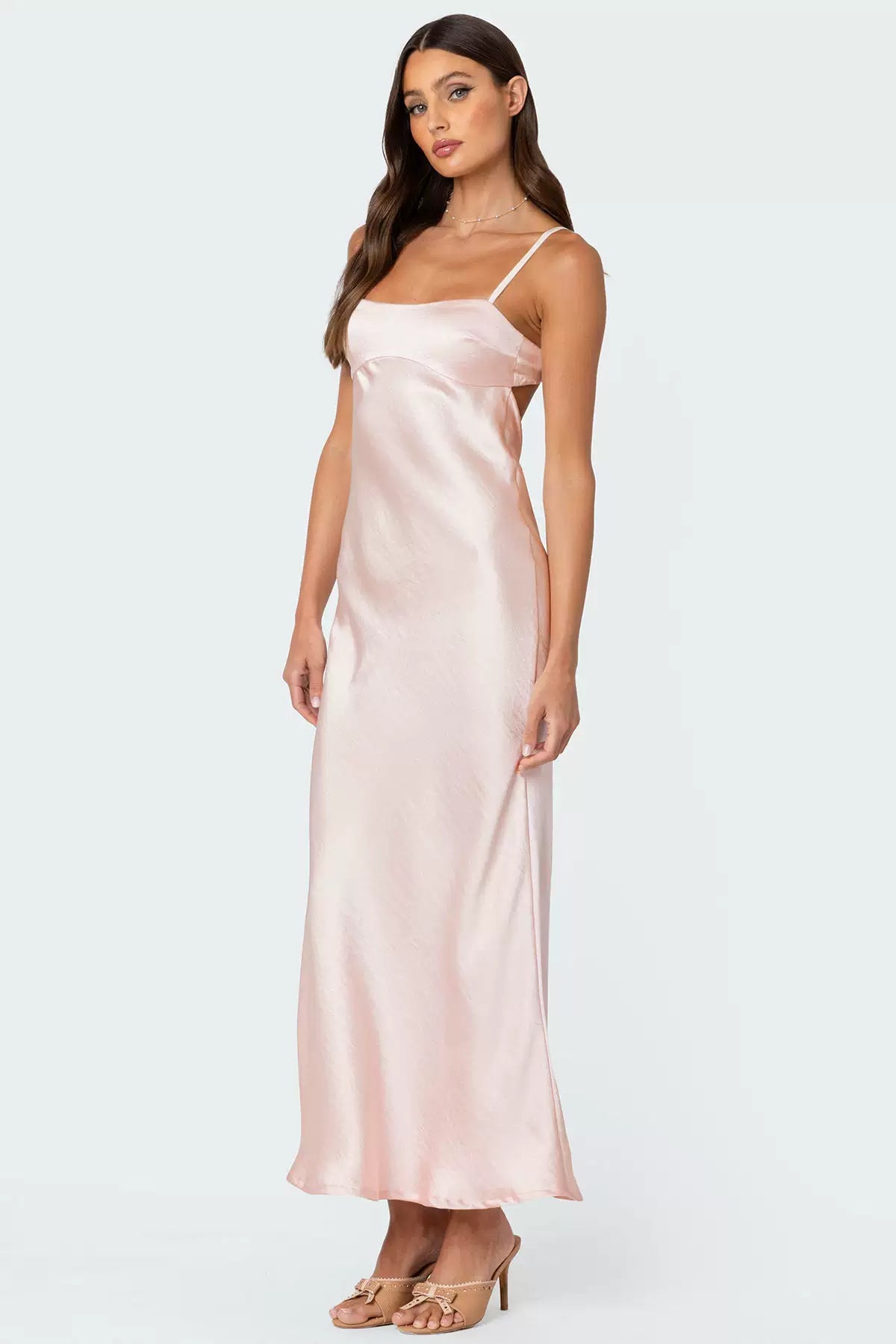 pink backless maxi dress