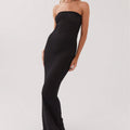 black Hollowed-out backless strapless maxi dress