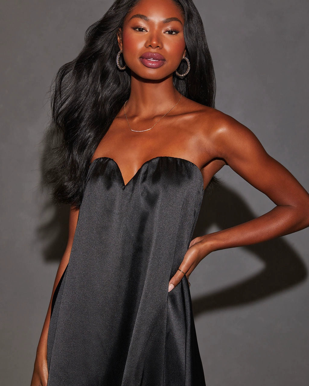 black satin chest wrap dress