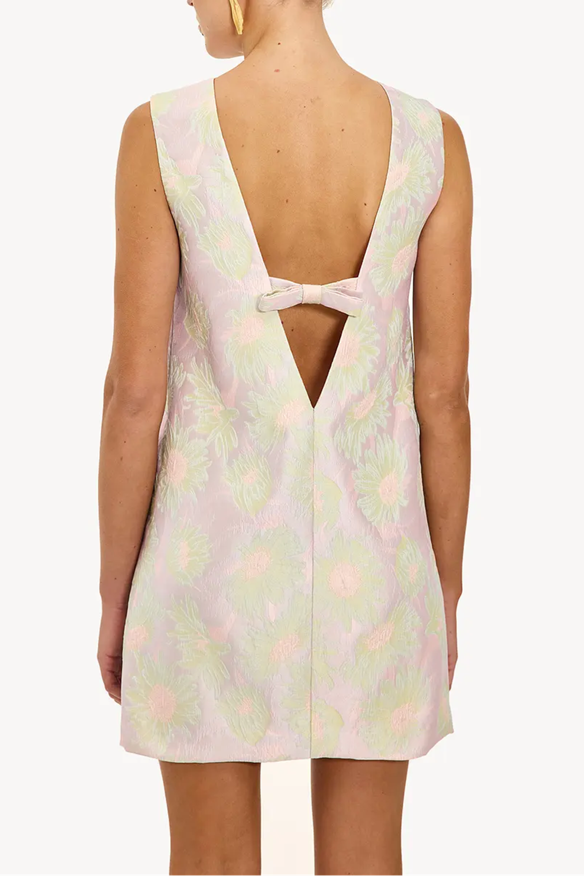 light purple printed open back bow loose dress