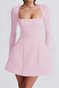 pink long sleeves A-line mini dress