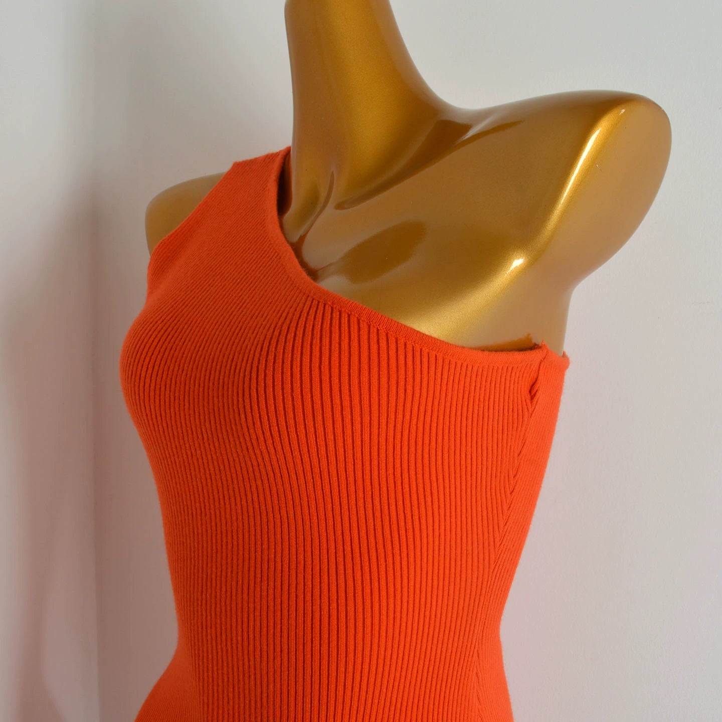 slanted collar knitted off-the-shoulder dress