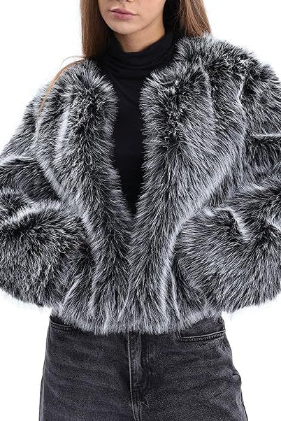 faux fur long-sleeved front open cropped coats