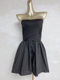 black fishbone shaping pinch pleats waist bandeau dress