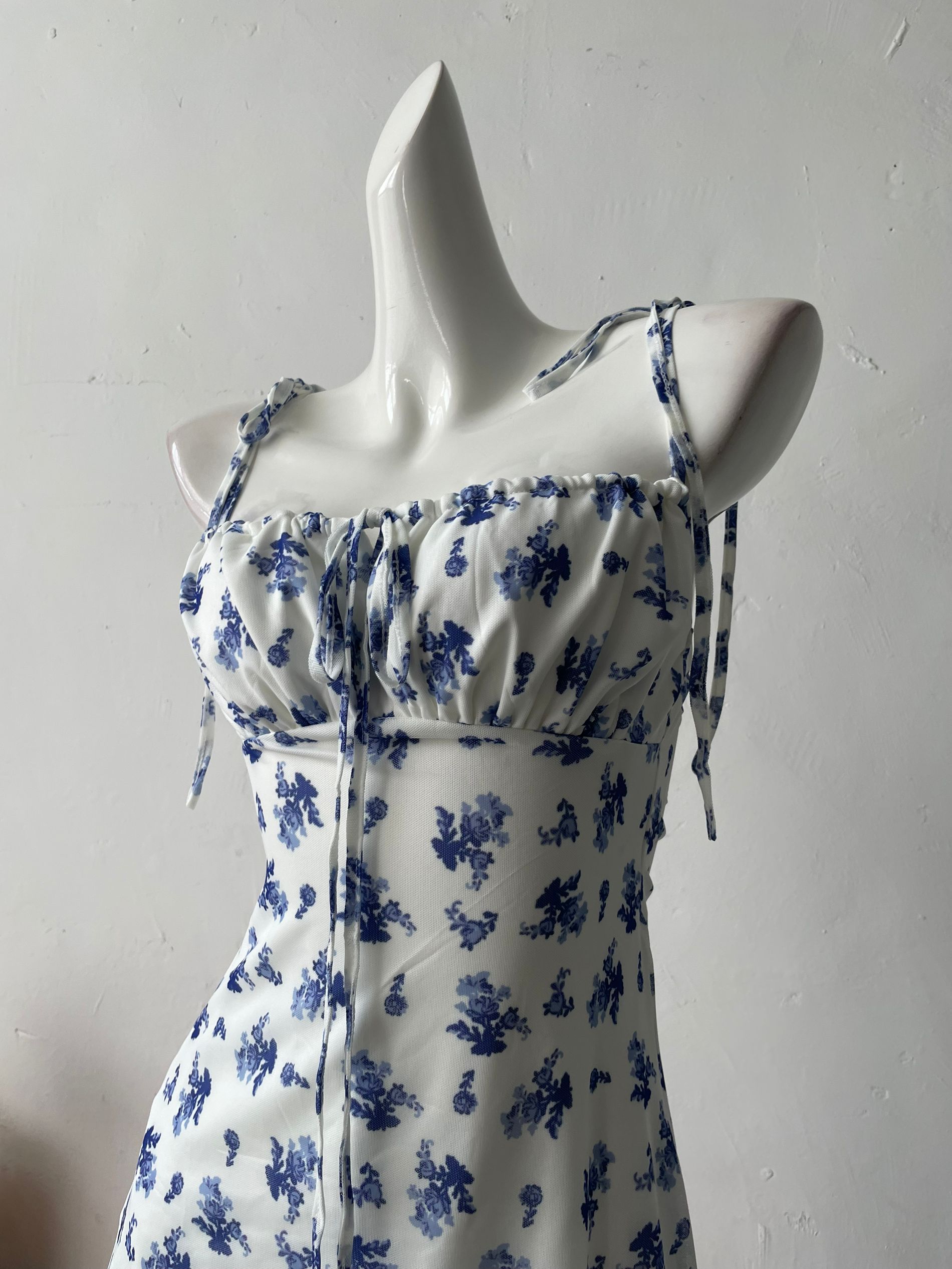 blue vintage floral slip mini dress