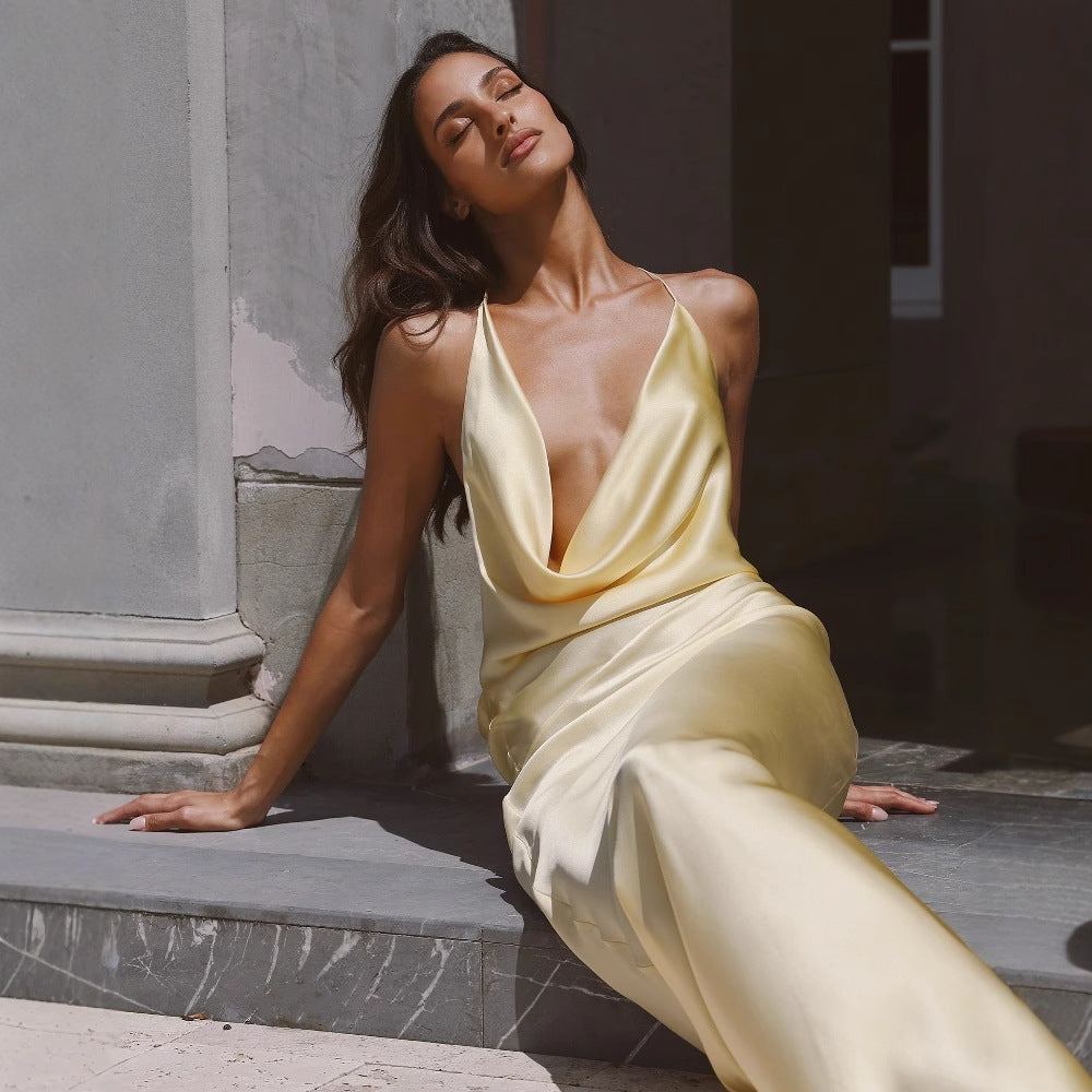 kate Satin slip maxi dress in yellow