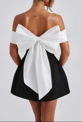 Off-the-shoulder sleeveless A-line dress