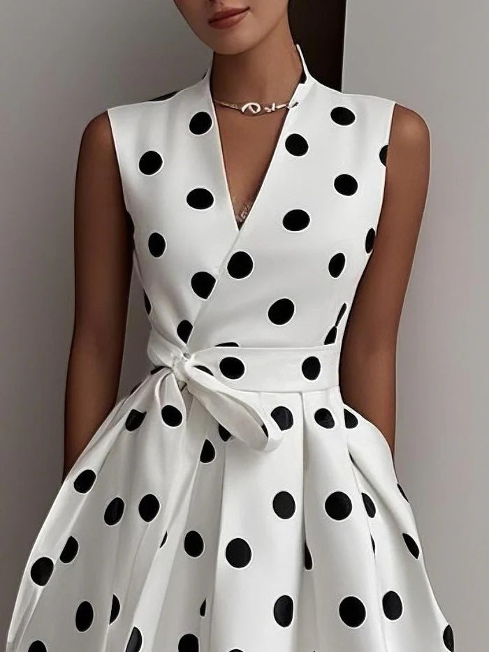 white polka dot strapless maxi dress