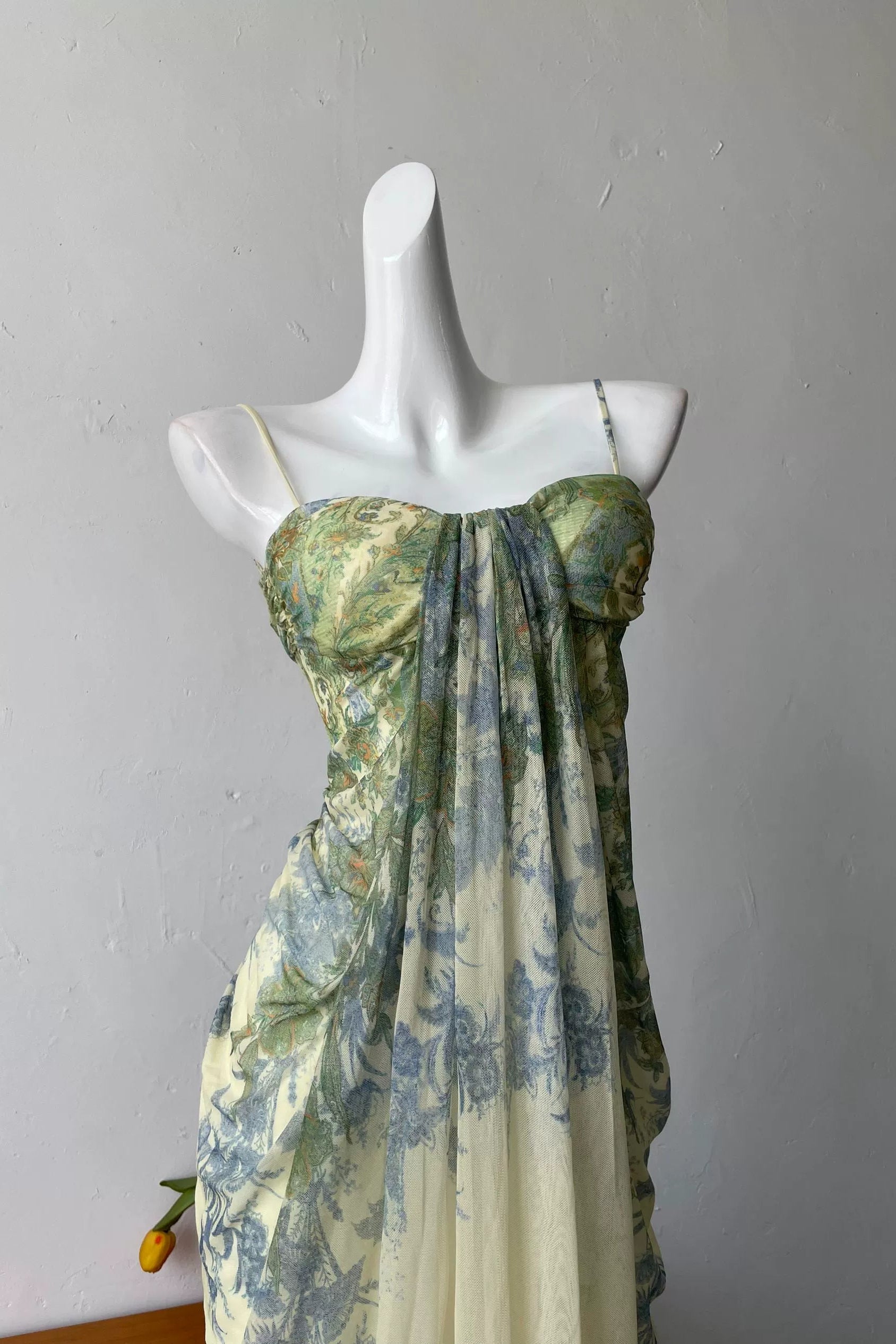 green print tie-dye slip dress