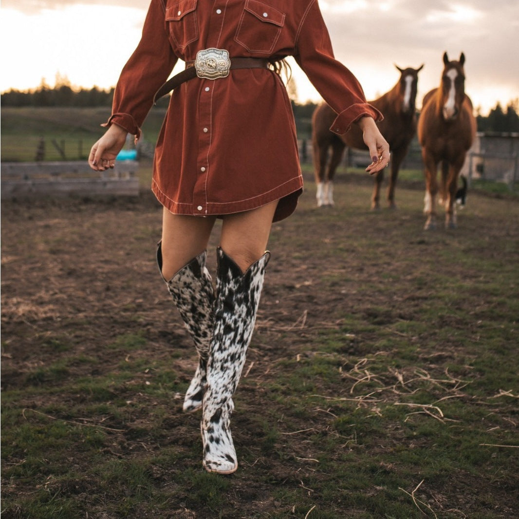 leopard print imitation horsehair knight boots Western cowboy boots