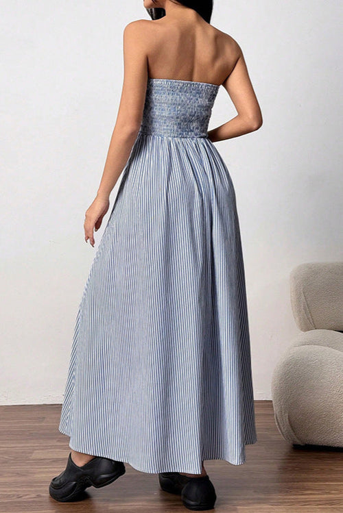 blue bandeau pocket long  dress