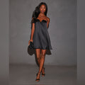 black satin chest wrap dress