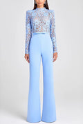 blue Lace-trimmed tassel jumpsuit