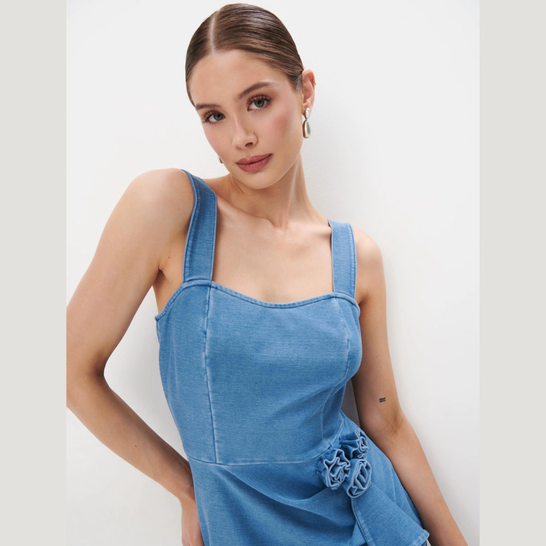 three-dimensional decorative flower slip dress