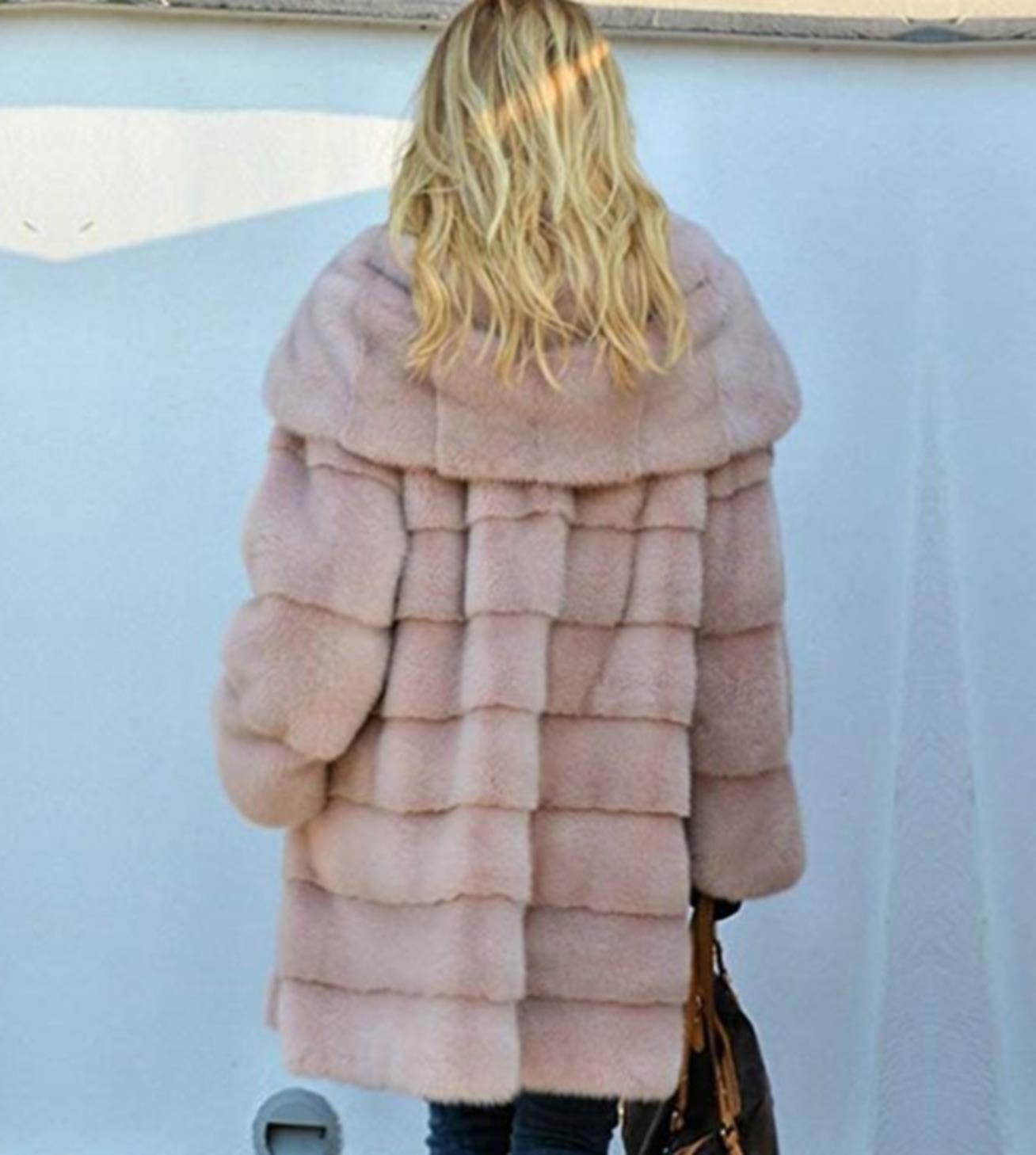 Solid Color Long Sleeve Faux Fur Hooded Warm Fur Jacket