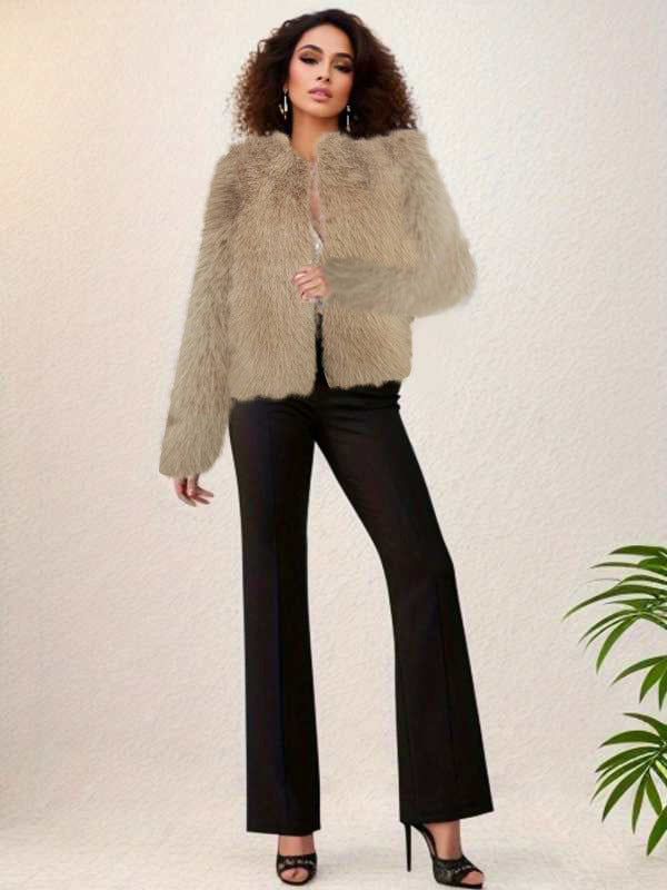 crew neck cropped imitation fur jackets