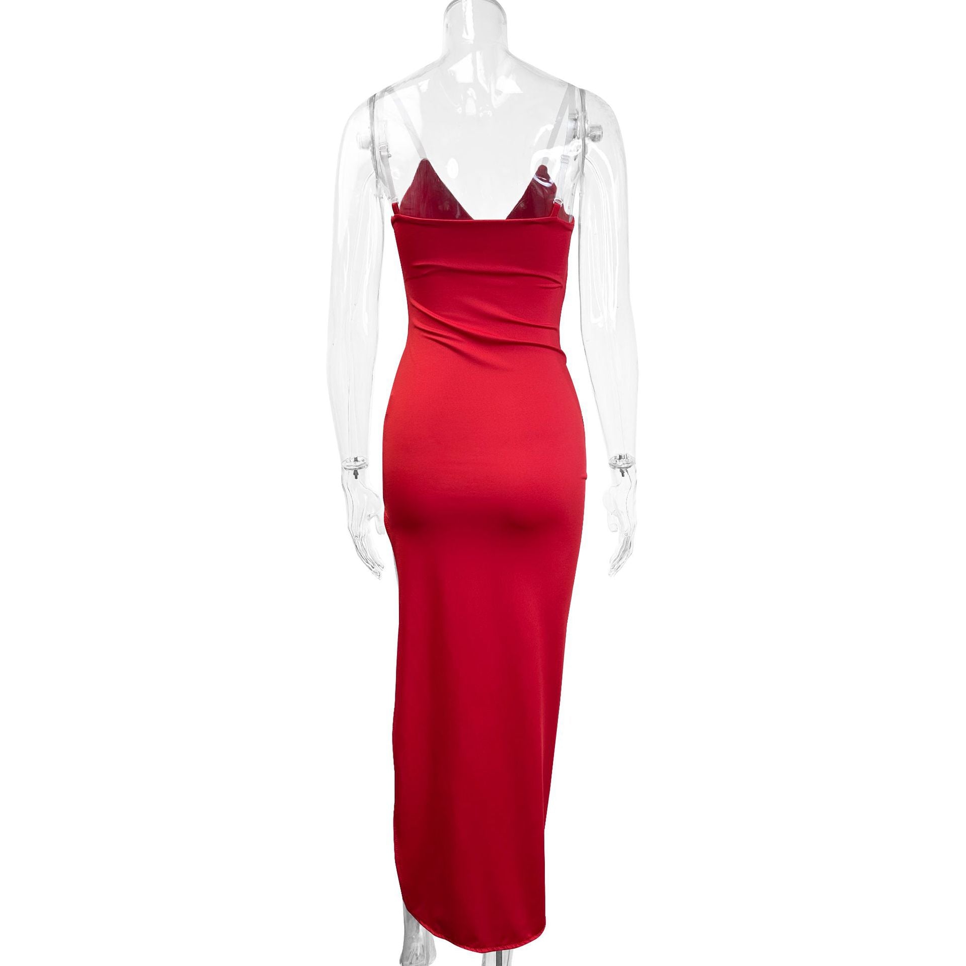 jodie red V-neck backless slit halter maxi dress