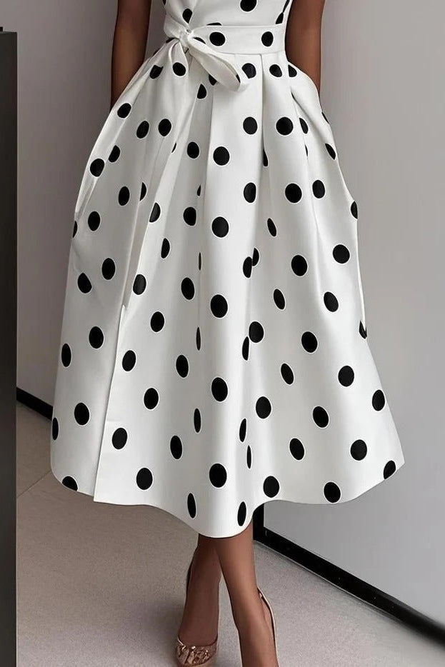 regina white polka dot strapless maxi dress