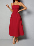 red Waist-cinching sleeveless suspender dress