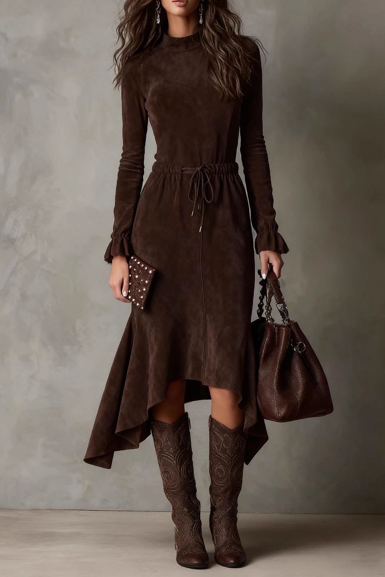 Double-sided cashmere midi dress