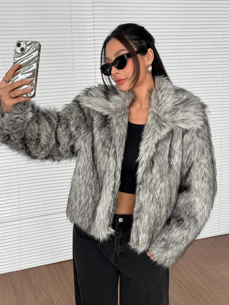 imitation fox fur long sleeve short jackets