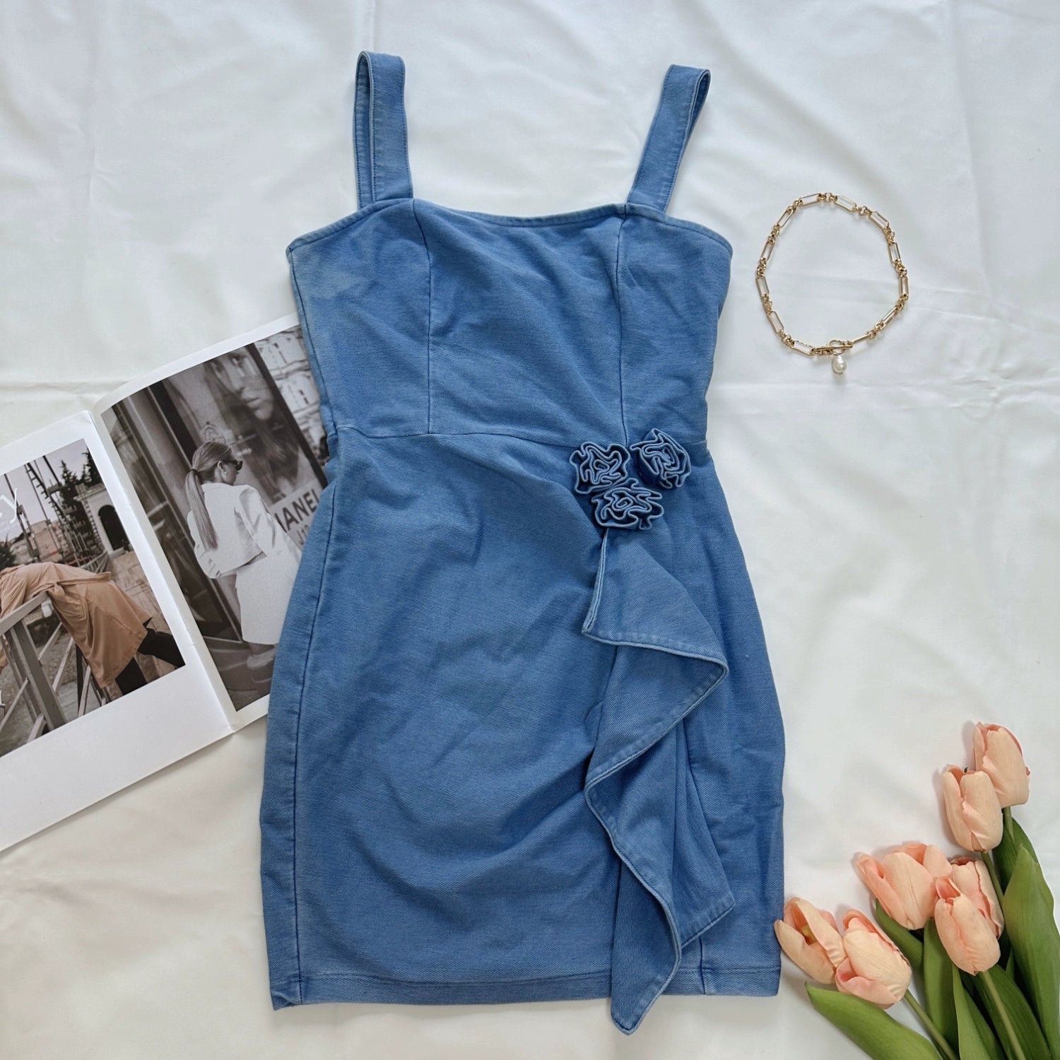 three-dimensional decorative flower slip dress