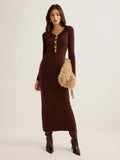 button V-neck knitted maxi dress